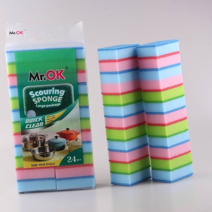 Mr.OK factory direct supply sponge scouring pads, double-sided cleaning sponges, kitchen cleaning sponges, dishwashing sponges, pot scrubbing sponges