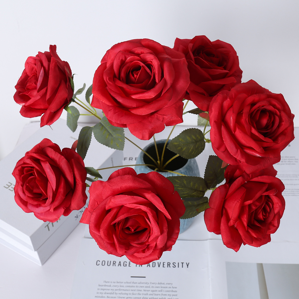 7头钻石玫瑰仿真花把束摄影道具客厅餐桌摆放家居婚庆花墙装饰花细节图