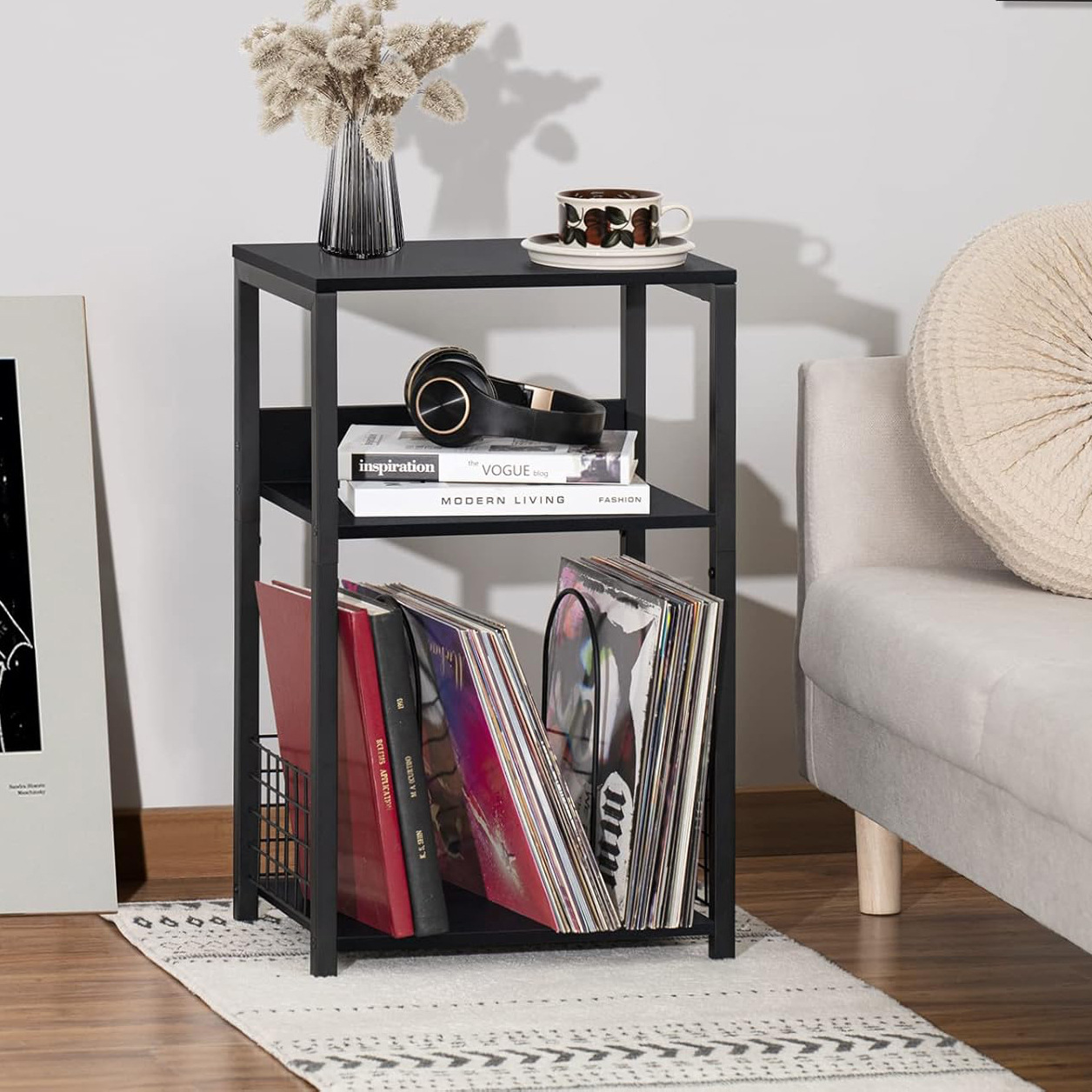 Amazon cross-border e-commerce bedroom and living room multi-layer storage rack, wooden 3-layer sofa, bedside table with storage Application Scenario