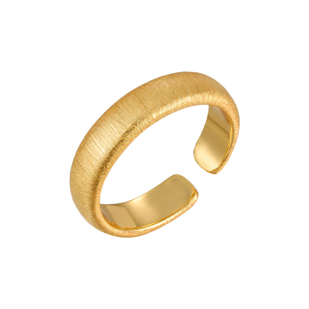 Viento minimalista versión amplia anillo de apertura cepillado aleación de cobre chapado de oro real sensación avanzada ajustable dedo índice anillo anillo Item Picture