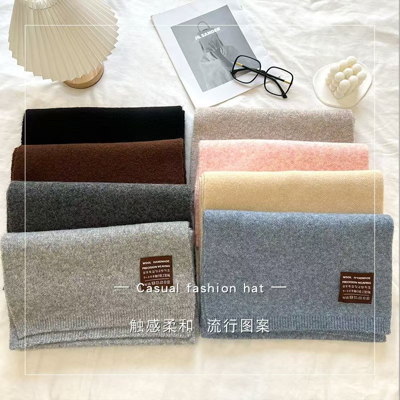 Zhejiang factory Korean version versatile scarves, women's winter solid color scarves, women's thickened wool warm neck protection scarves wholesale Specification image