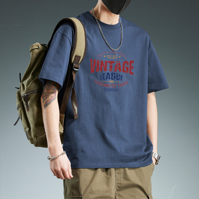 Pure cotton short-sleeved round-neck T-shirt, solid color, slim design, high-end and funny men's T-shirt, breathable couple style Specification image