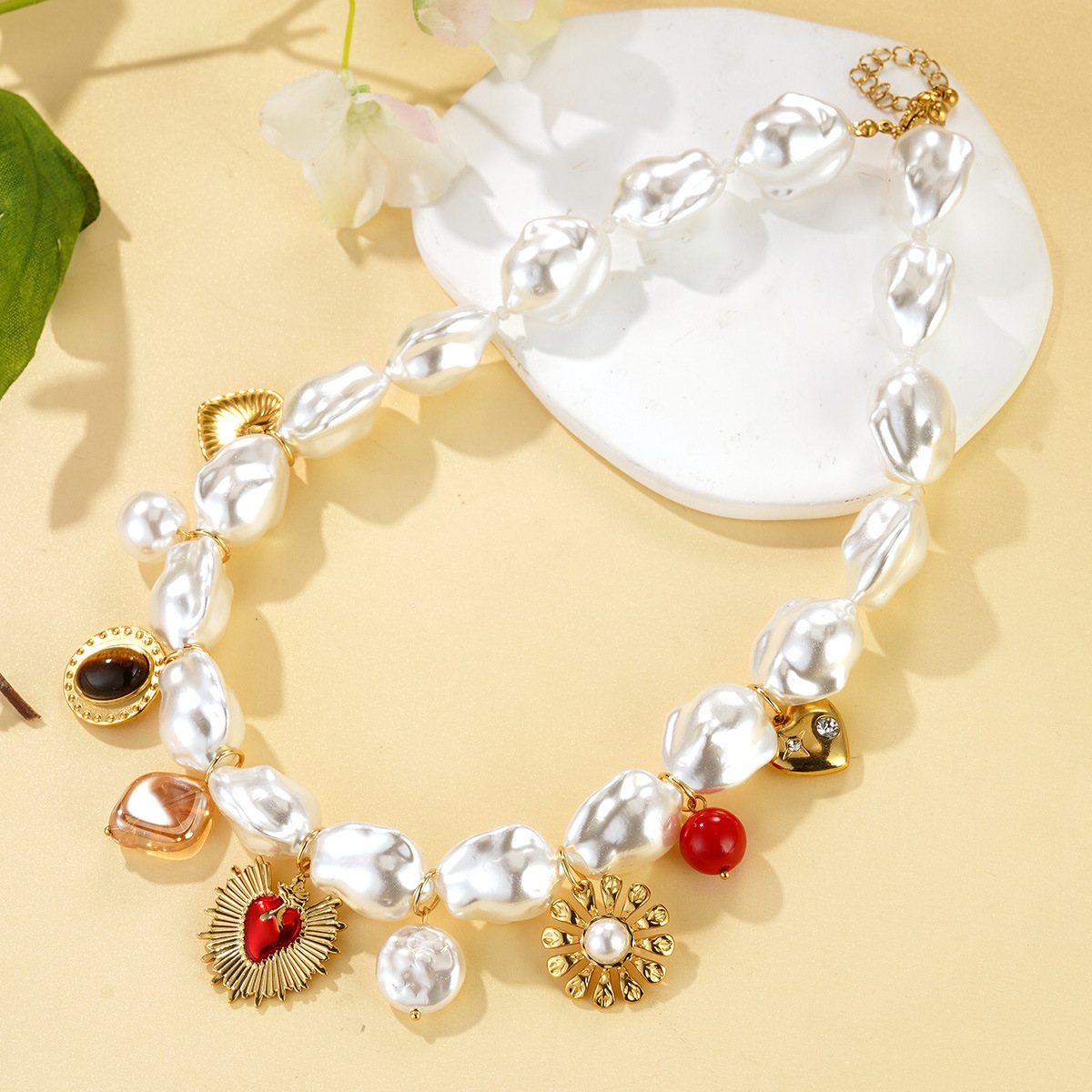 Cross-border vacation style Marine life pearl pendant jewelry, stainless steel heart multi-element bracelet necklace wholesale details Picture