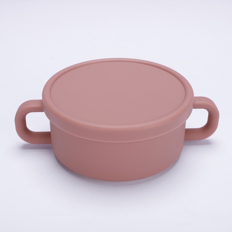 婴童 跨境宝宝硅胶餐具/防摔食品级/耐高温辅食碗/喂养餐具带盖批发白底实物图