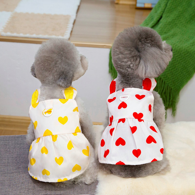 Spring and summer painted drawstring dress set, pet dog teddy Bichon Frise small dog vest style chest and back dog clothing