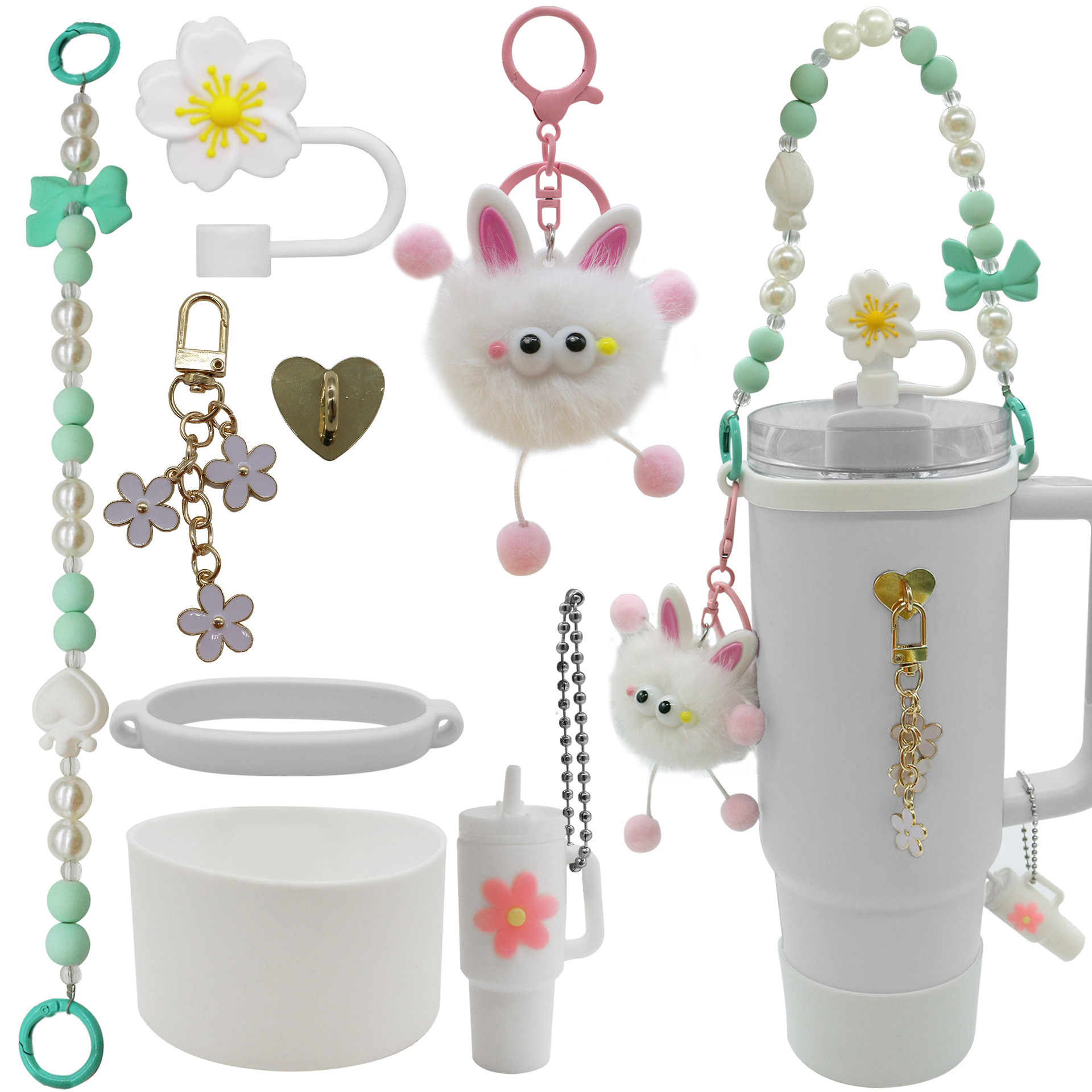 亚马逊stanley水杯配件套装适用40oz蝴蝶结吸管帽杯套毛球挂件