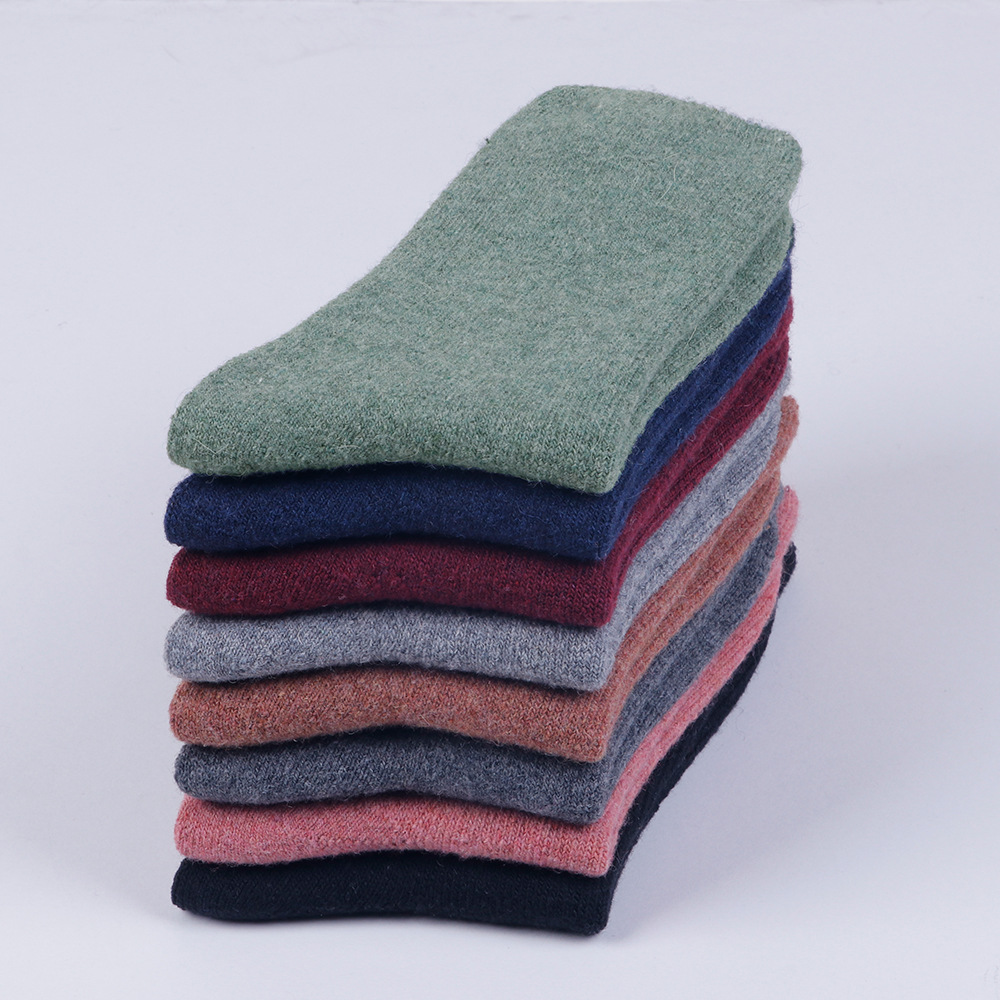 羊毛袜子跨境秋冬女袜保暖纯色毛圈袜松罗口女士中筒袜抗菌防臭细节图