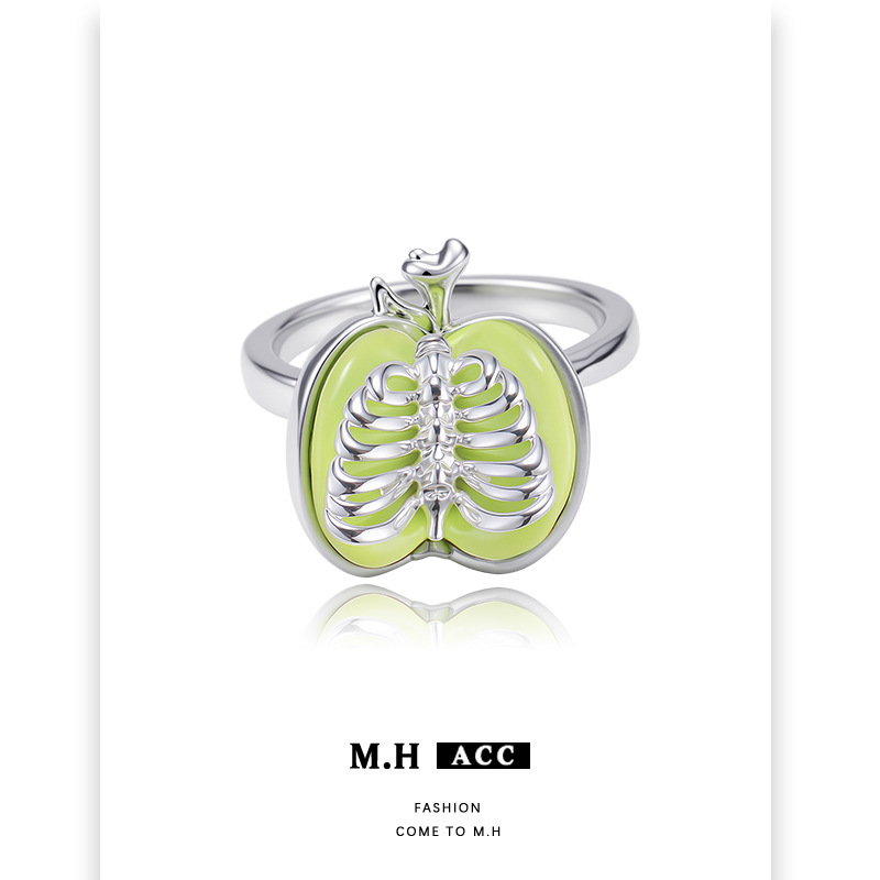 A sweet and cool, unique and original design of the green apple ring for women. Adjustable index finger ring
