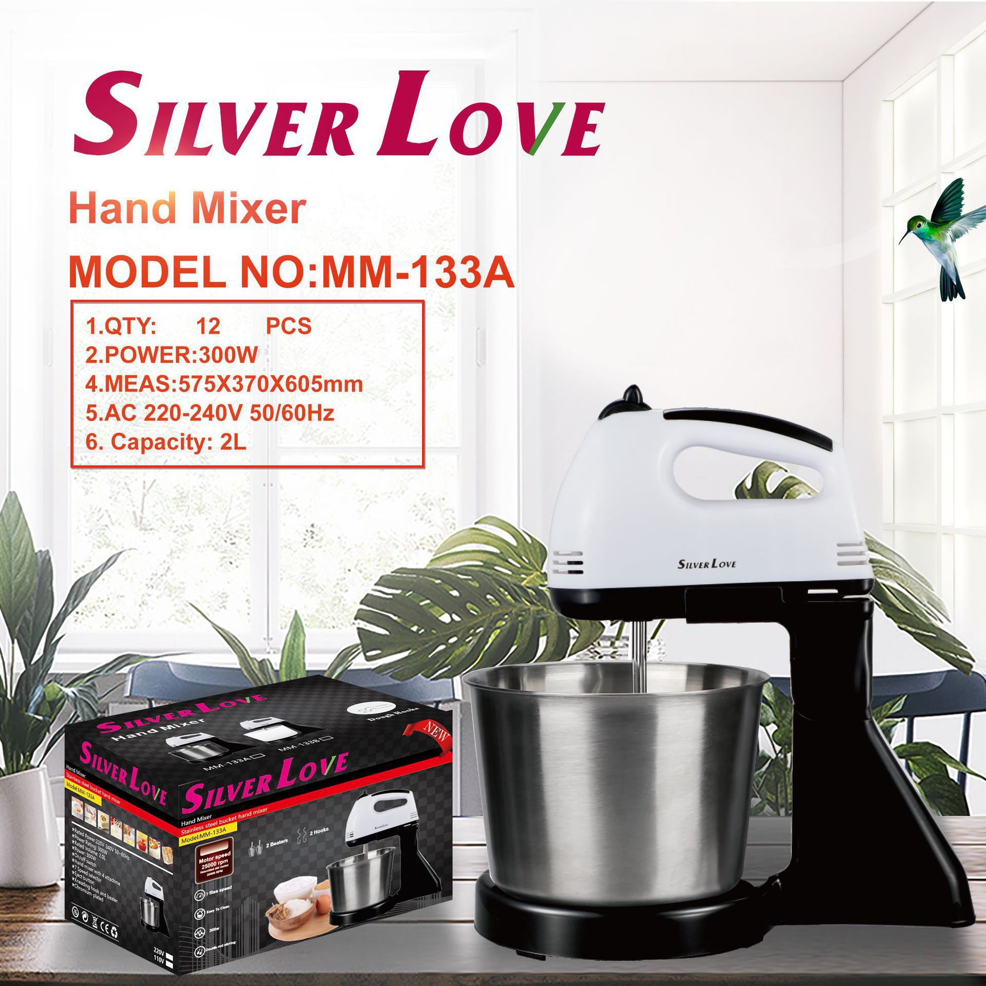 外贸出口 家用电动台式打蛋器 带不锈钢桶 打奶油烘焙蛋糕 和面机