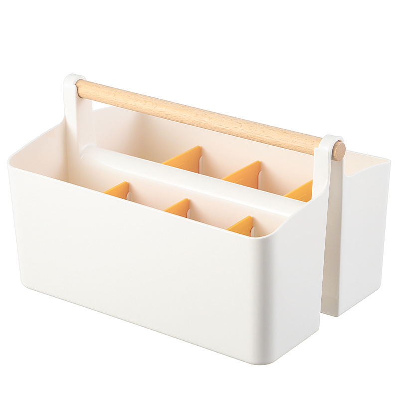 Desktop compartment-divided wooden hand-held storage box, stationery pen organization, stackable remote control, watercolor marker pen storage box Item Picture