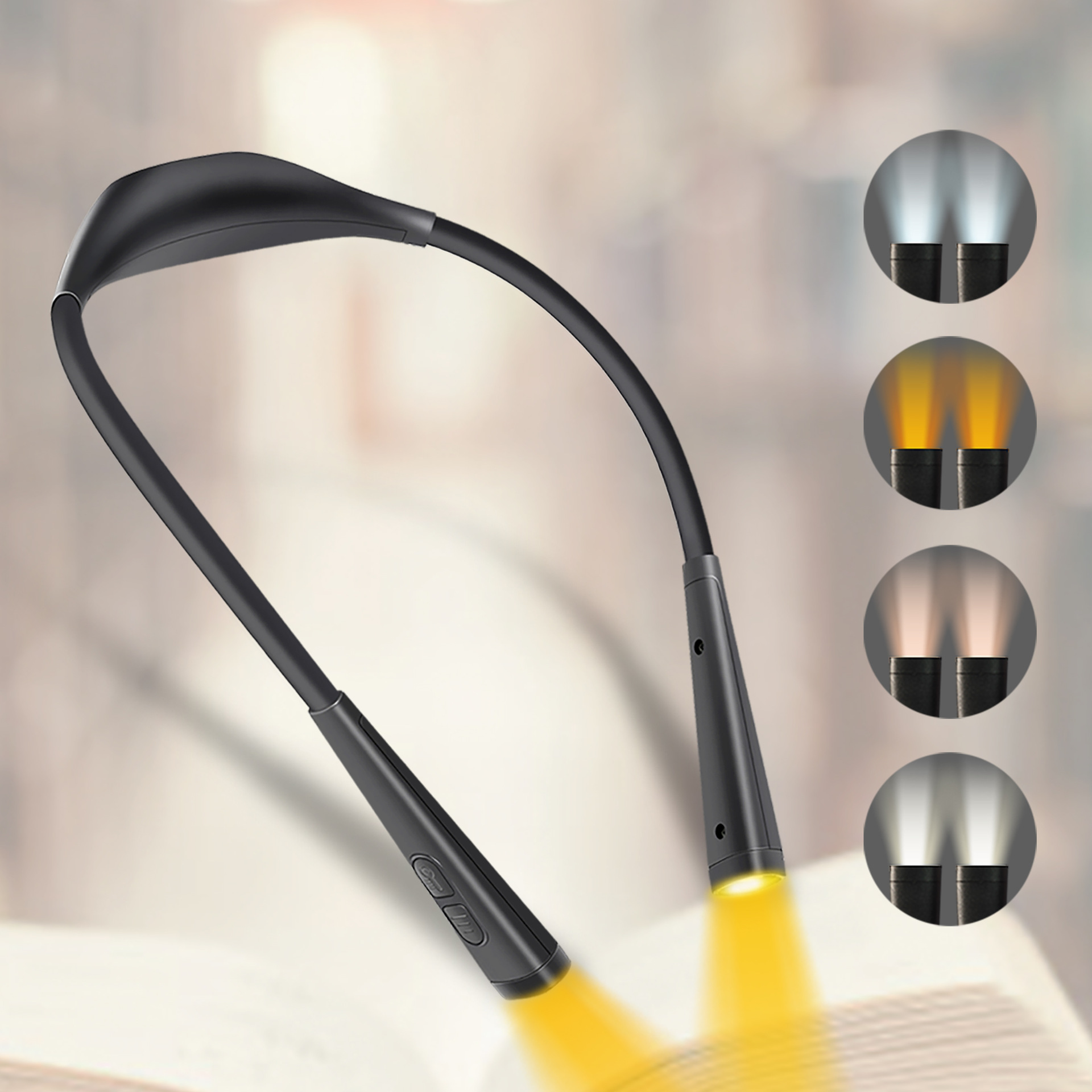 Four-color temperature LED cross-border neck-hanging reading lamp, outdoor camping night running reading lamp, USB charging learning eye-protecting lamp