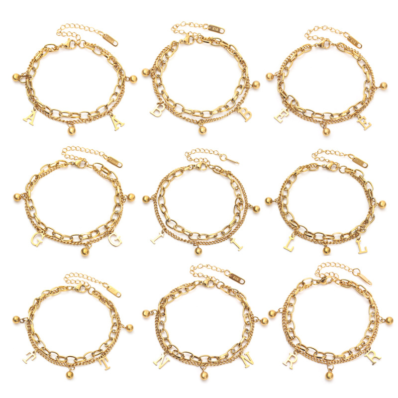 A new 26-letter titanium steel women's simple, versatile and fashionable double-layer bracelet from Europe and America Item Picture