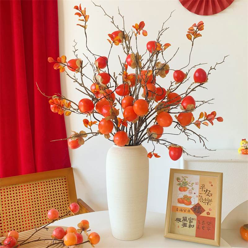7 artificial persimmon fruits, "May everything go well" flower arrangement ornaments, high-end New Year flower bouquets, living room decoration for the New Year Specification image