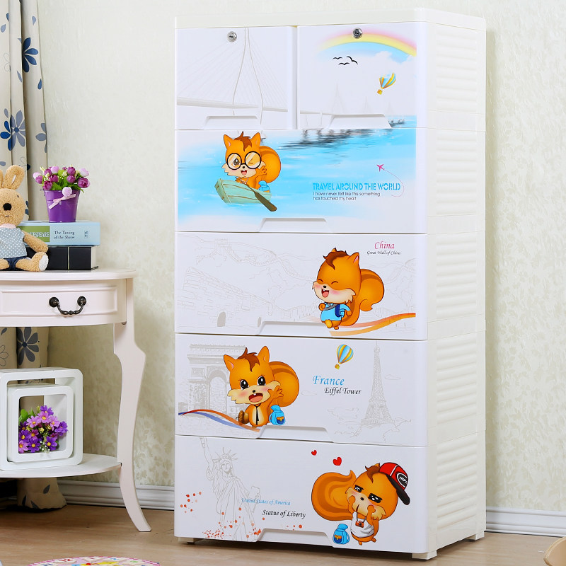 Coffee Bear drawer-type plastic storage cabinet, thickened multi-layer cartoon children's organizing wardrobe, baby storage cabinet