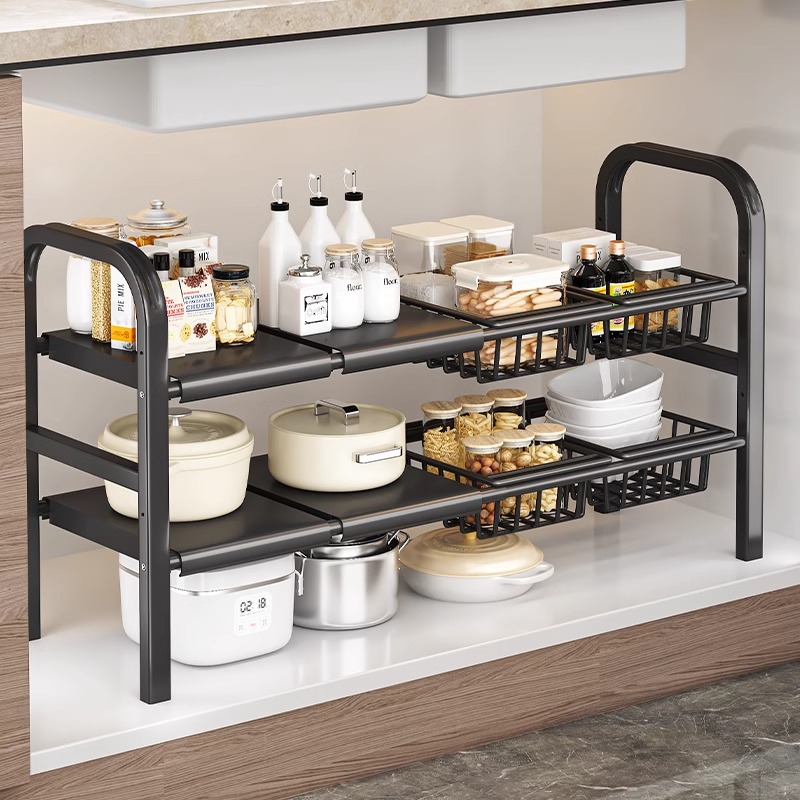 厨房下水槽置物架可伸缩橱柜分层下水道柜子收纳架落地多层厨具详情图2