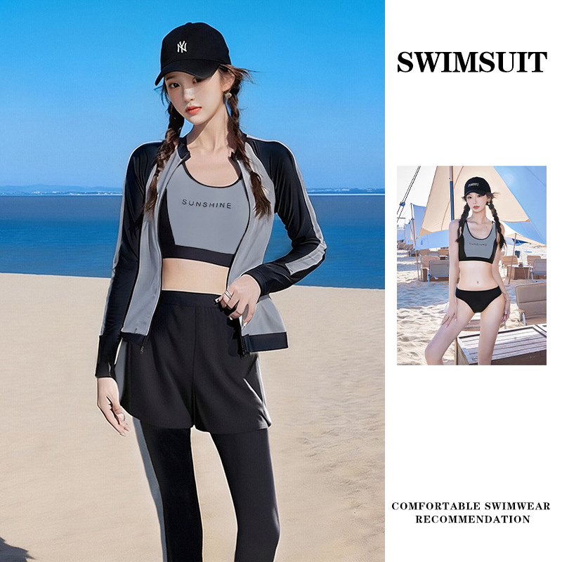 2026 New Women's Swimsuit five-piece set, conservative snorkeling Sun Protection long-sleeved pants, Jellyfish Sports Surfing Set 125357