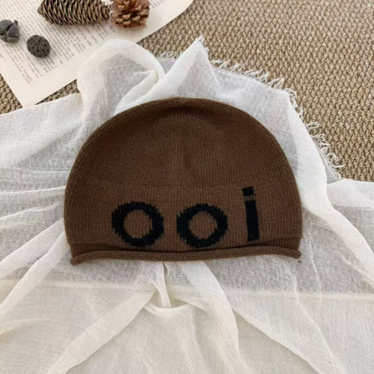 Wholesale of new embroidered rolled-up knitted hats for women in the autumn and winter of 2025 from South Korea, American street hip-hop cold hats, pile hats details Picture