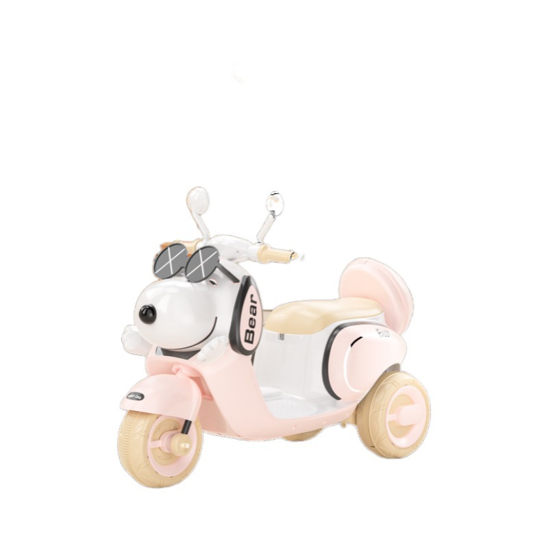 单驱动儿童电动摩托车宝宝电动三轮车可坐可骑带早教遥控玩具车白底实物图