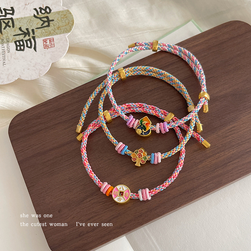 Pink longevity lock bracelet for the Dragon Boat Festival, adjustable multicolored rope, adult hand-woven bracelet accessory Application Scenario