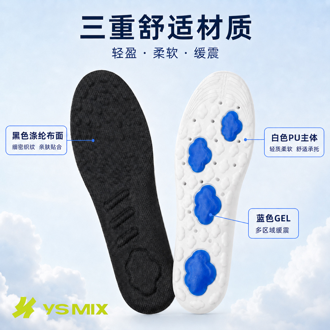 Hot-selling style PU cloud sports insoles, comfortable and soft new men's and women's insoles Application Scenario