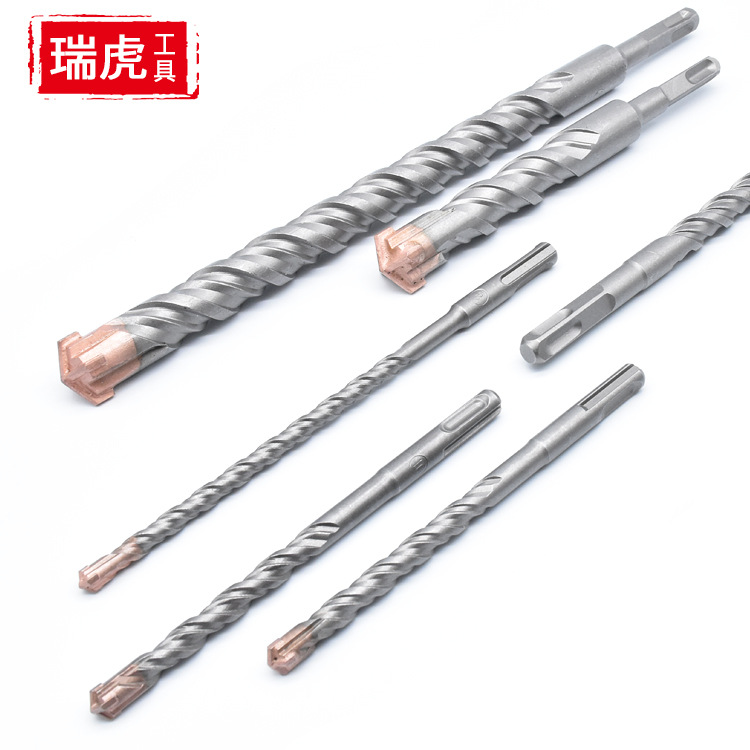 Tungsten steel cross electric hammer drill bit, tungsten steel alloy impact drill, concrete reinforcement wall penetrating square handle round handle four-edge drill bit full figure
