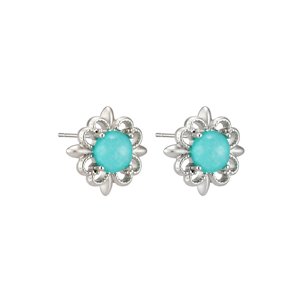 Factory direct supply of new Chinese-style blue crystal ear studs, retro lace, high-end hollowed-out earrings, wholesale of women's earrings in stock Item Picture