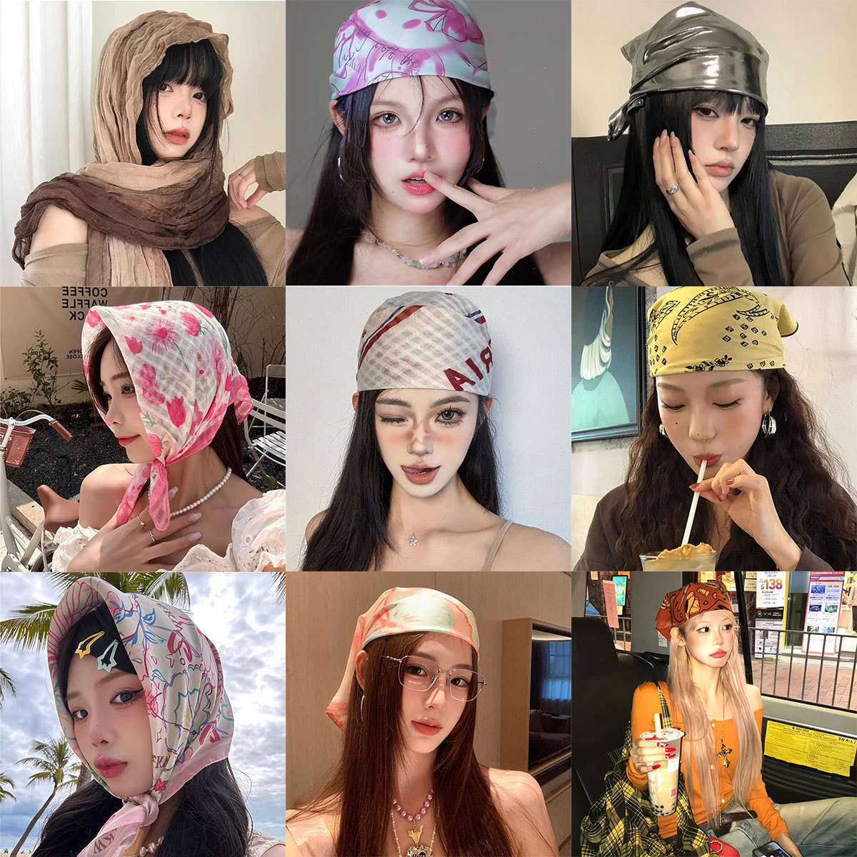 美式y2k千禧辣妹包头头巾嘻哈街头潮酷方巾新款薄款简约发带发箍