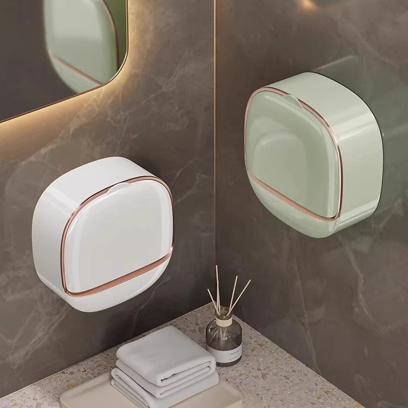 Light luxury soap box, soap box, high-end household storage rack, bathroom, toilet with lid, no need for drilling, wall-mounted draining details Picture