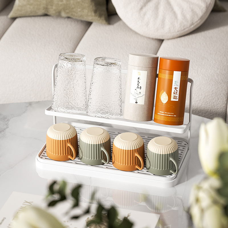 Household double-layer tray water cup storage and draining rack, Japanese water cup storage rack, double-layer tea cup coffee storage rack Specification image