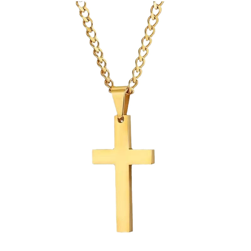 Promotion: New minimalist cross necklace pendant accessory with chain, simple smooth finish on cross-border e-commerce platform AliExpress Item Picture
