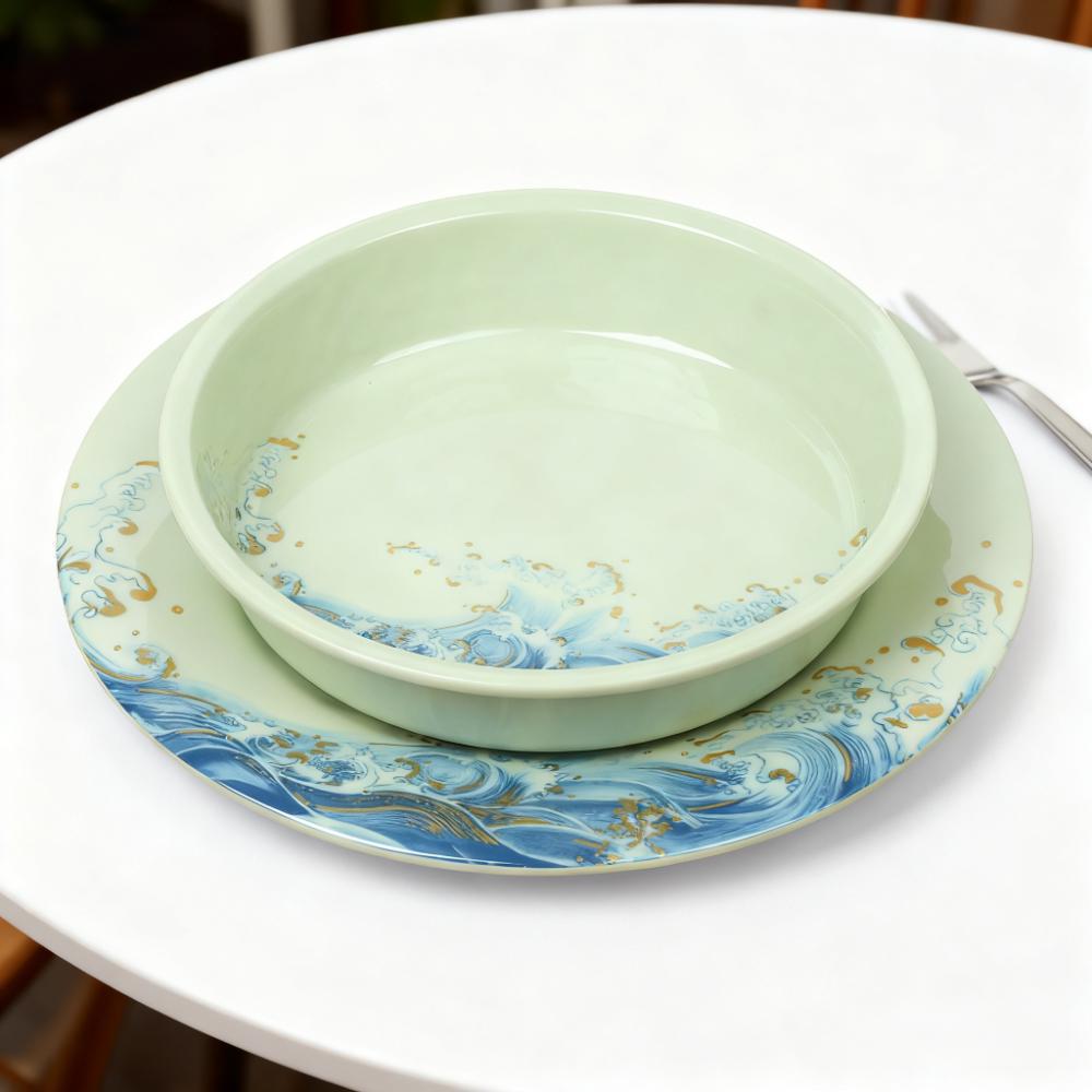 Foreign trade commercial ceramic imitation steak plates, durable vegetable plates, Western plates, seafood plates, pasta plates, tableware can be printed with logo OEM full figure