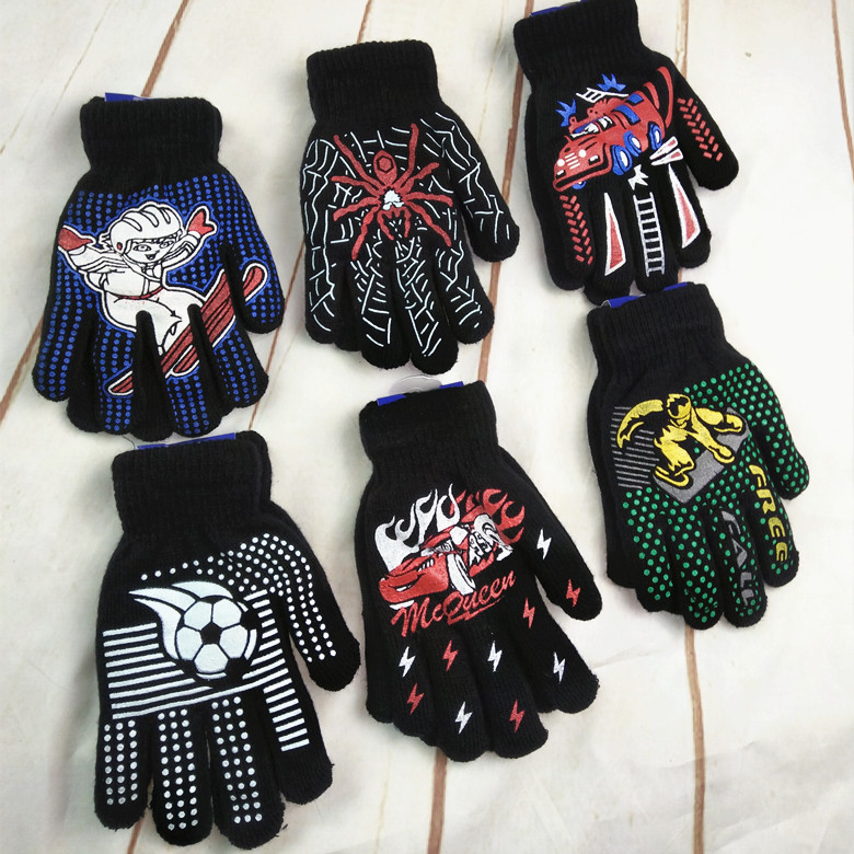 Wholesale of Korean winter fleece and thickened warm gloves, double-layer printed gloves for babies and children, and knitted gloves for students