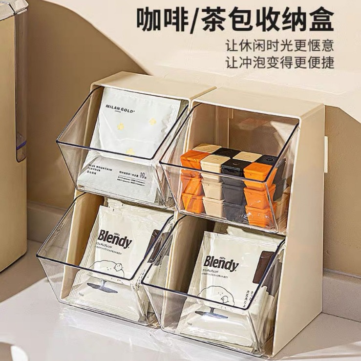 Tea bag storage box, transparent desktop for office tea room, storage and organization rack, capsule coffee instant home details Picture