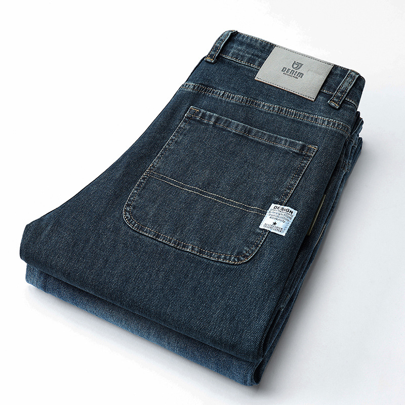 High-end fashionable blue-gray men's jeans, spring and autumn straight-leg loose plus-size men's pants, versatile and trendy men's pants Item Picture
