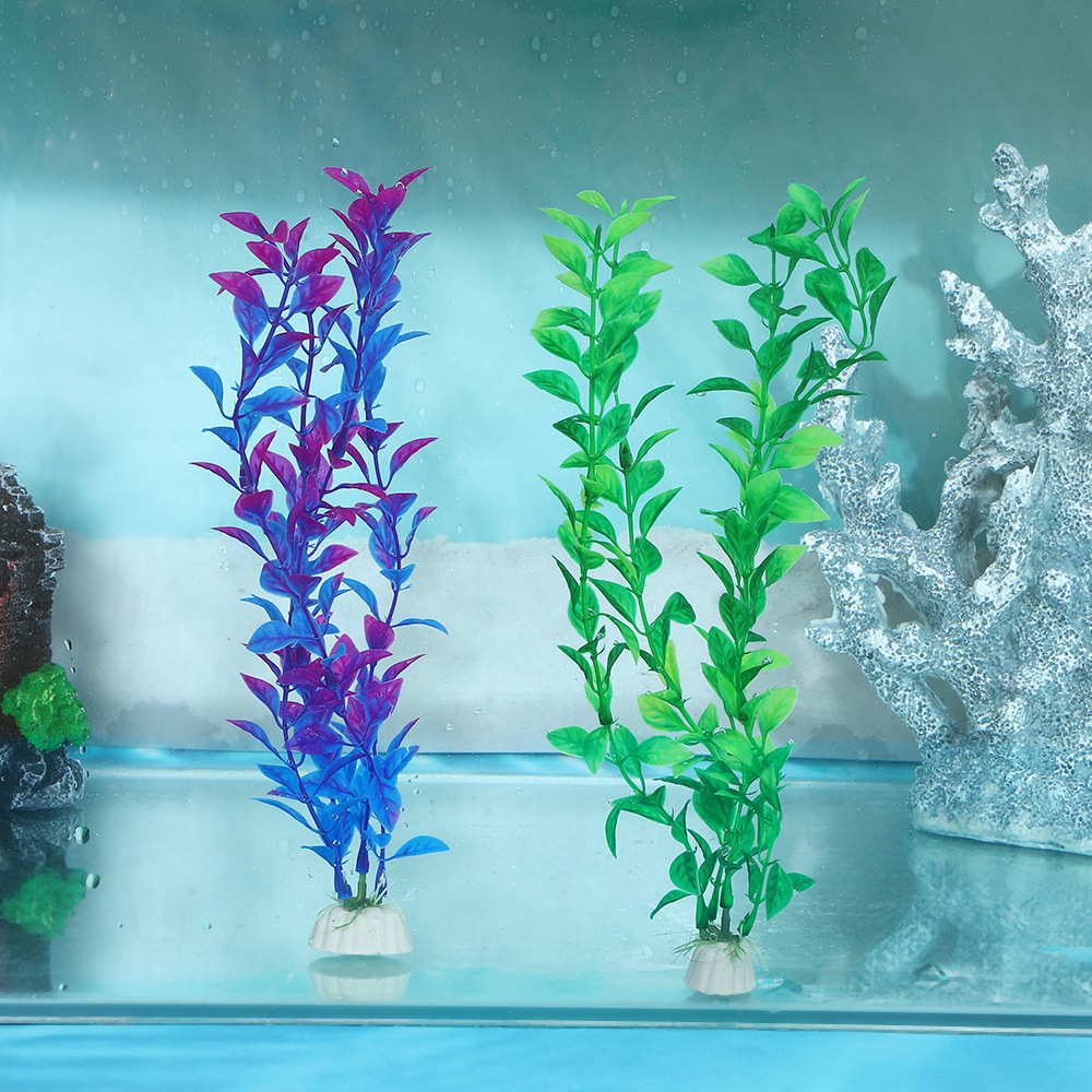 Plastic water plant micro-landscape simulation ornaments for fish tank landscaping, long seaweed leaf background and green plants for aquarium decoration details Picture