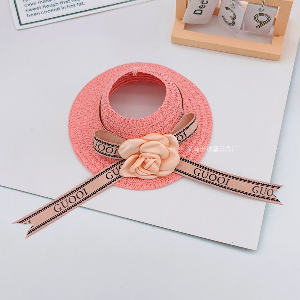 17cm fabric opening straw hat, cute doll accessories, hand-woven camellia hat, fashionable French top hat Specification image