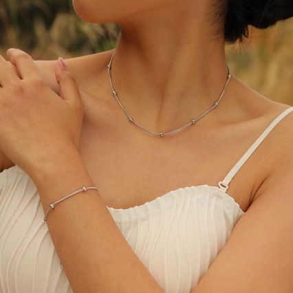 Cross-border best-selling summer beach vacation necklace, chain bracelet, stainless steel round bead chain, women's bracelet accessory Specification drawing