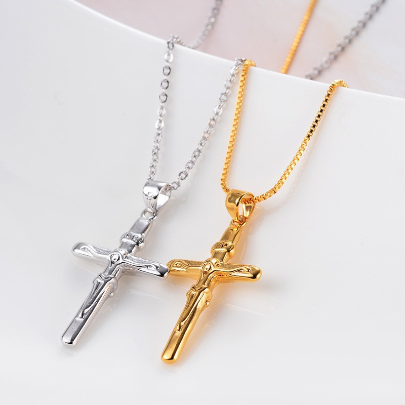 跨境欧美外贸热款十字架简约几何吊坠项链男女通用保色电镀铜项饰