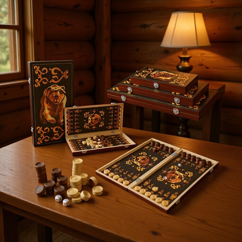 Backgammon, animal bear, board game, chess and card toys, entertainment party, multi-person wooden, foldable and portable, multiple sizes