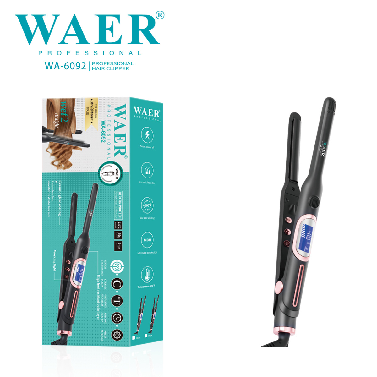 WAER窄板直发器刘海迷你直发小夹板两用男士蓬松理发店不伤发便携