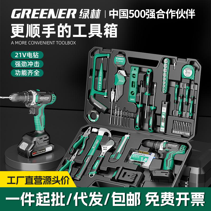 绿林五金工具套装家用工具箱全套维修多功能家庭电工木工电钻大全