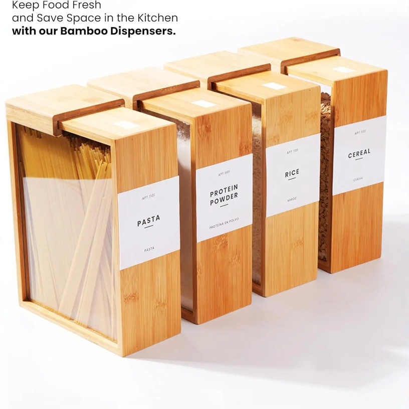 Creative and simple wooden kitchen rice and flour food storage box, multi-functional multi-functional grain dispenser and organization box Specification image