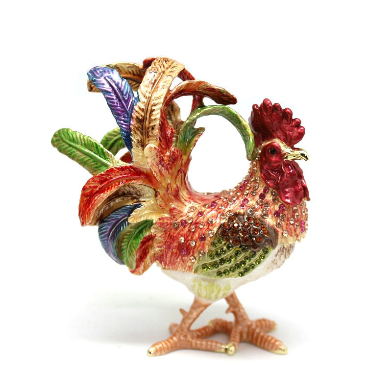 Cross-border supply enamel color zodiac rooster figurine, wealth-attracting feng shui decoration, creative home decoration box