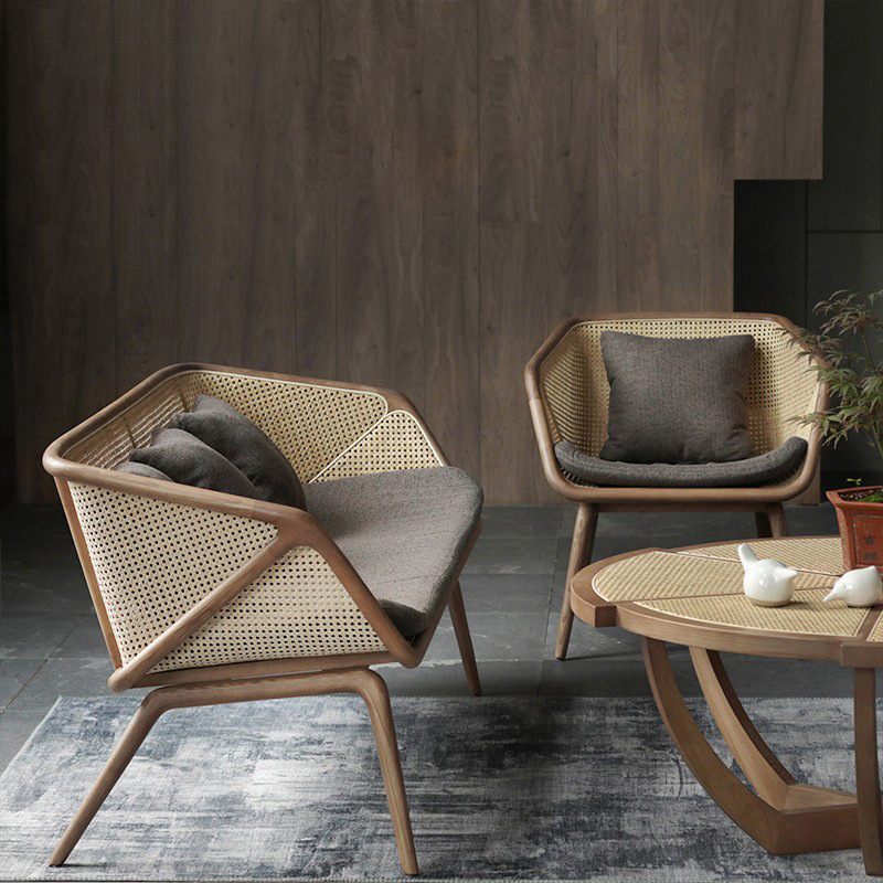 Star Factory wholesals Nordic and Japanese-style rattan sofa sets with a retro living room three-seer sofa and solid wood sofa chairs for hotel lobbies Specification image