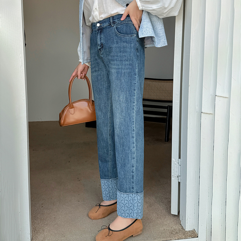 带钻牛仔裤/牛仔裤/牛仔裤阔腿/库存/牛仔短裤女产品图