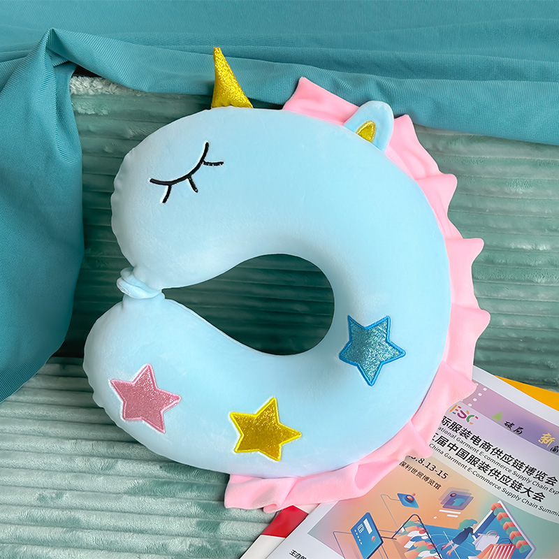 2023 New Cross-border cute Cartoon memory foam Unicorn U-shaped pillow Office Nap Neck Protector Embroidery Travel details Picture