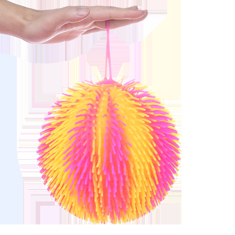Creative luminous dual-color dense fluffy ball release ball, Internet celebrity extra-large soft rubber elastic flashing ball, fluffy ball inflatable toy Application Scenario