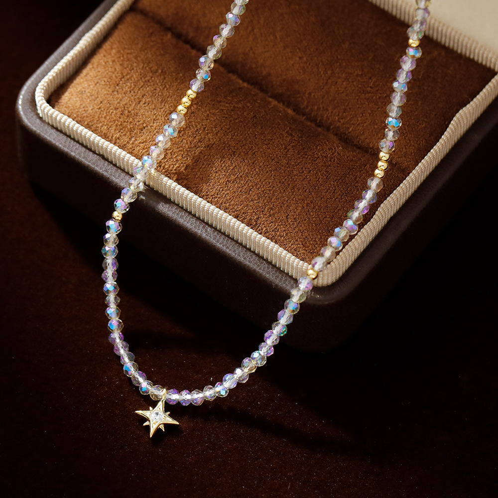 Hyacinth Fresh and delicate crystal bead Bead Octagonal Star necklace with a light luxury, niche and high-end feel 2025 Douyin hit collarbone necklace Specification image