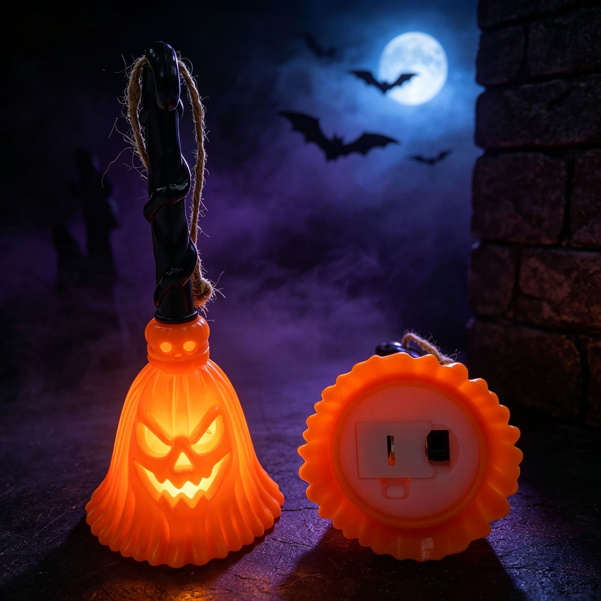 Halloween Witch broom, pumpkin lantern, led light, small hanging lamp, haunted house party scene, atmosphere decoration props, Halloween decoration Specification image