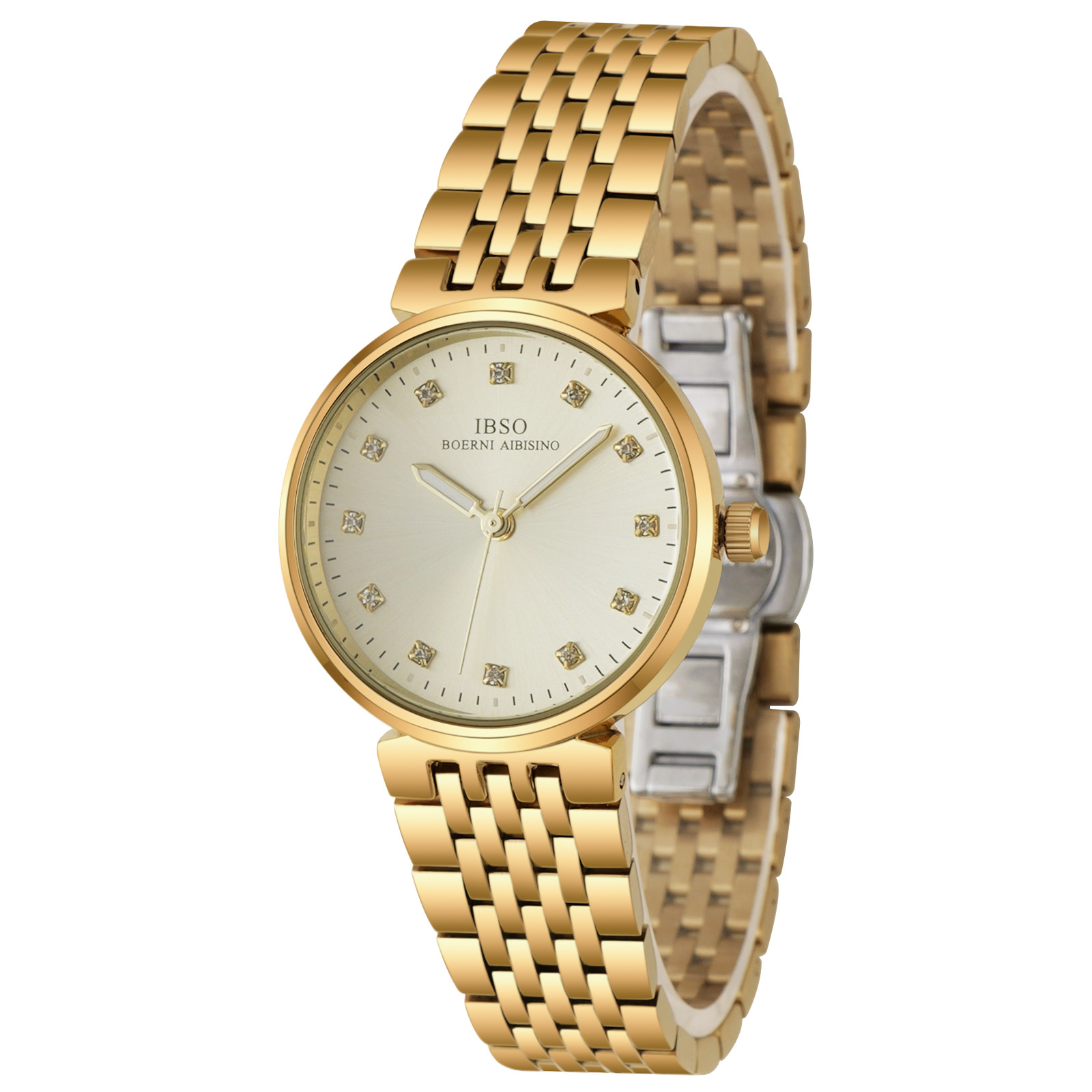 IBSO時(shí)尚女士石英表鋼帶鑲鉆輕奢女表跨境外貿(mào)款